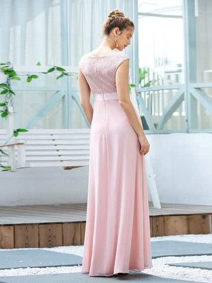 Women's Cute A-Line V Neck Embroidered Wholesale Chiffon Bridesmaid Dress
