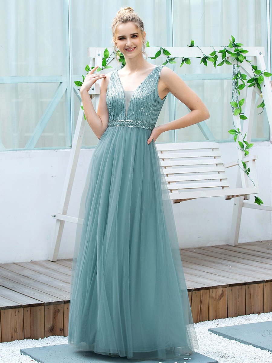 Elegant Sequin Embellished Tulle Bridesmaid Dress At Wholesale Price