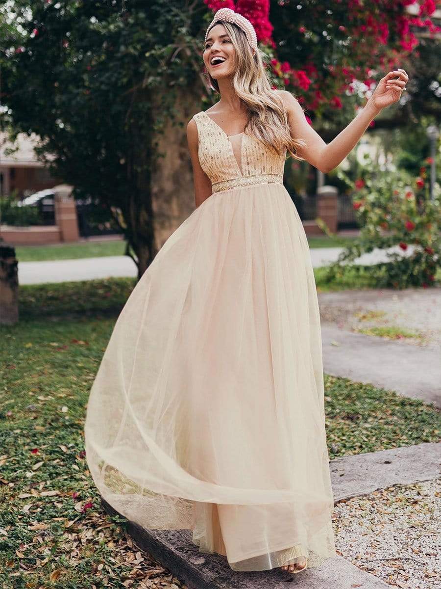 Elegant Sequin Embellished Tulle Bridesmaid Dress At Wholesale Price