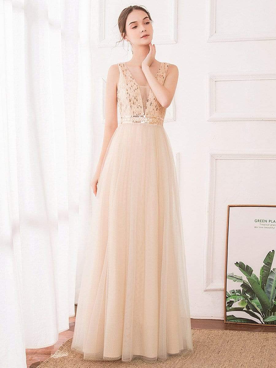 Elegant Sequin Embellished Tulle Bridesmaid Dress At Wholesale Price