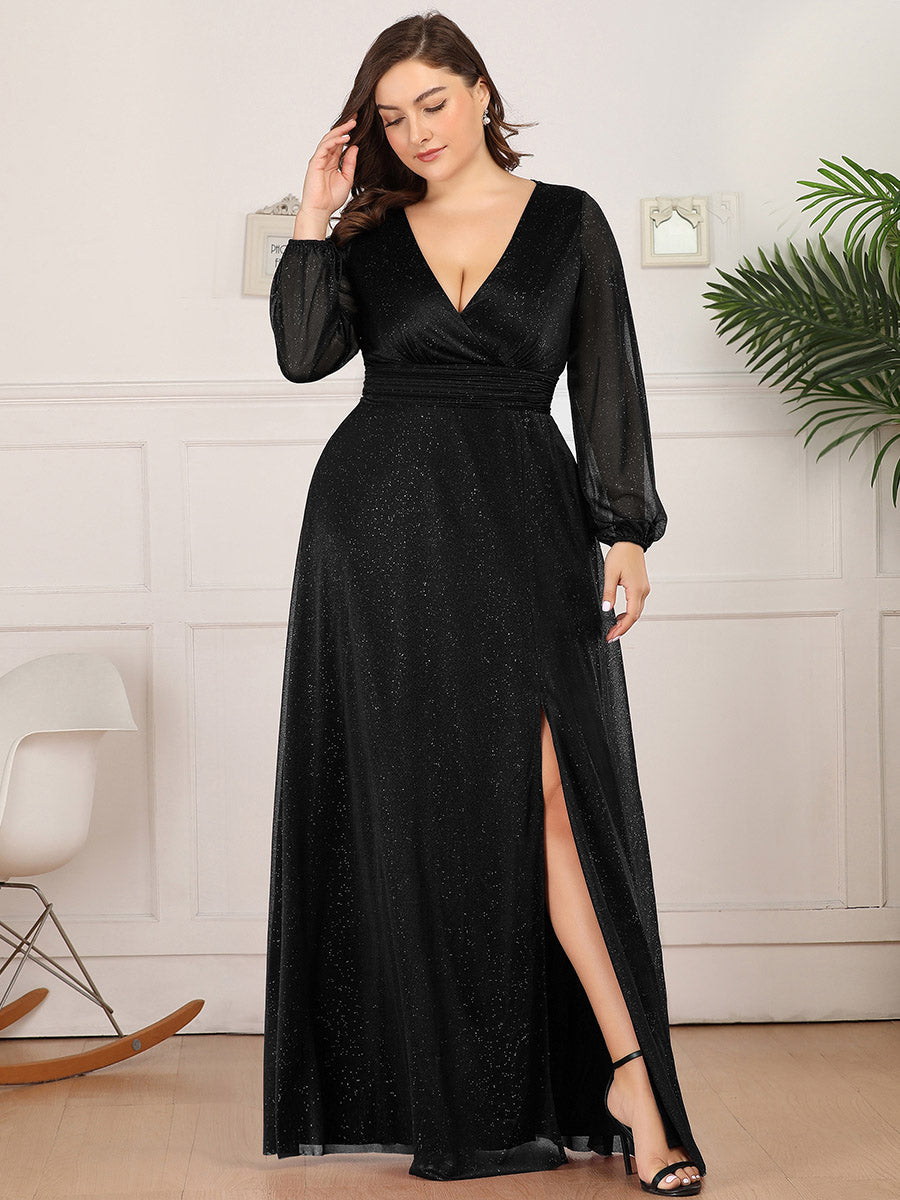 Women's Sexy V-Neck Shiny Wholesale Plus Size Evening Dresses