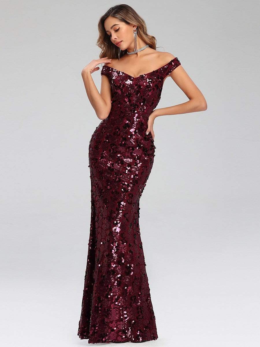 Sexy Deep V Neck Mermaid Evening Dress with Sequin