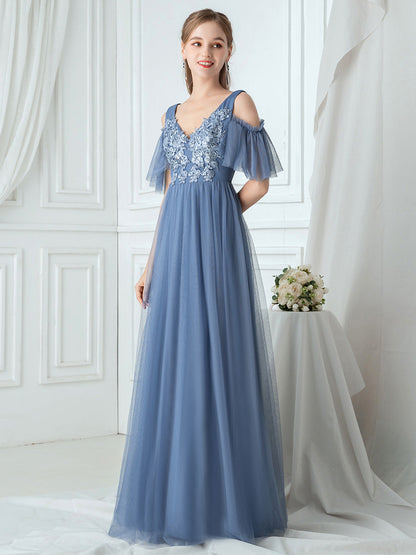 Cold Shoulder Maxi Long Applique Wholesale Bridesmaid Dress