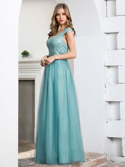 Romantic Off Shoulder Sequin Belt Bridesmaid Dress