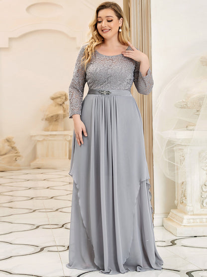 Elegant Plus Size Floral Lace Bridesmaid Dress with Long Sleeves