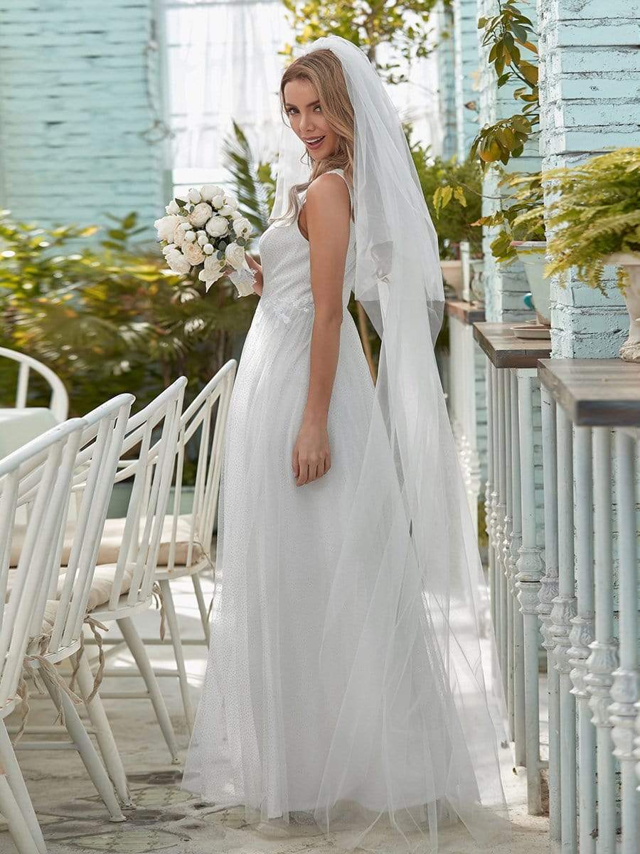 Simple Deep V Neck Wholesale Wedding Dresses With Lace Top
