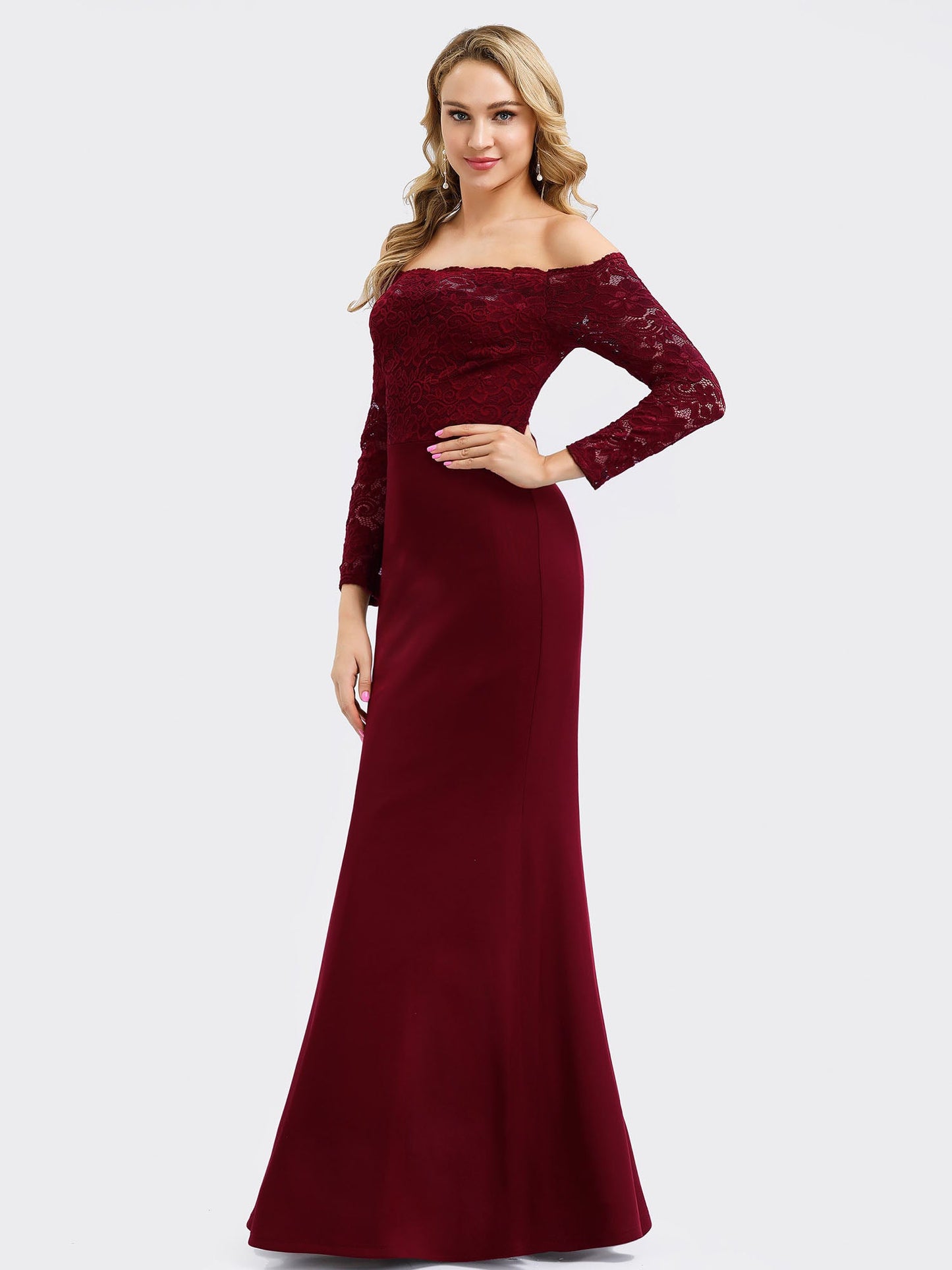 Elegant Off Shoulder Mermaid Wholesale Evening Dress with Lace Sleeves
