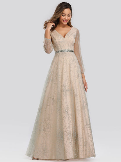 Elegant V-Neck Wholesale Prom Dresses With Lantern Long Sleeve