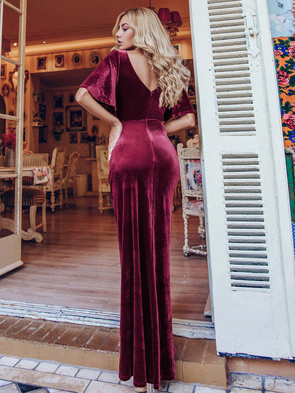 Elegant Double V Neck Velvet Wholesale Party Dresses for Women