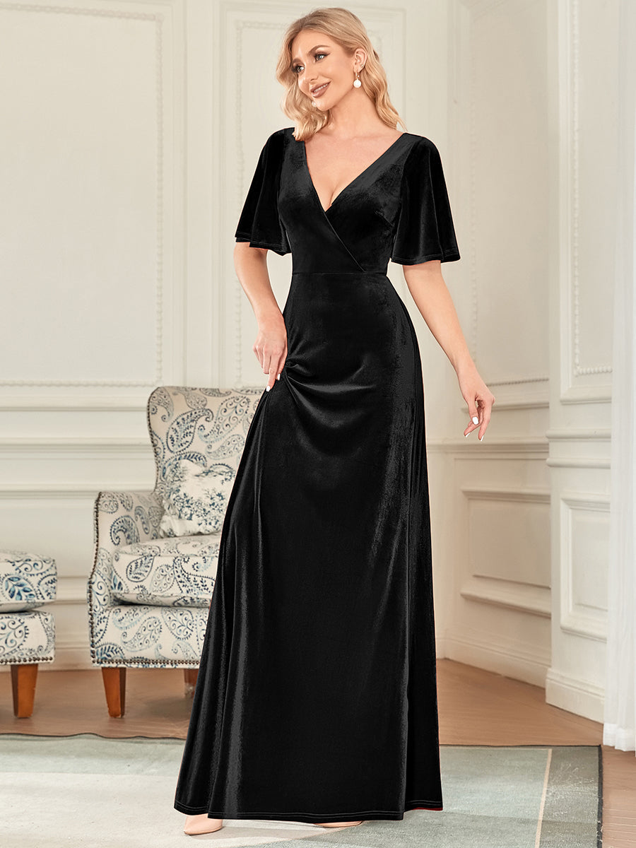 Elegant Double V Neck Velvet Wholesale Party Dresses for Women