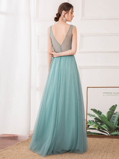 Elegant V-Neck Tulle Bridesmaid Gown