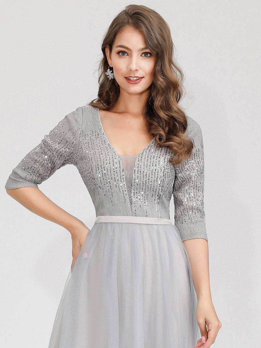 Women's V-Neck Floor Length Wholesale Evening Dress with Sleeve