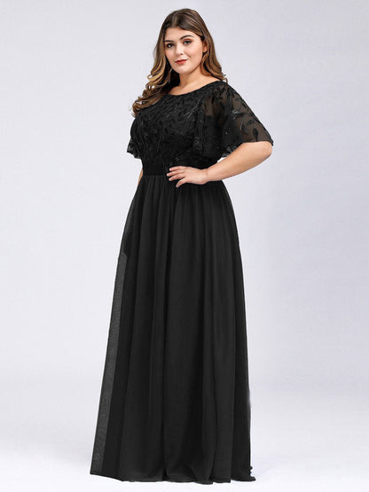 Sequin Print Plus Size Wholesale Evening Dresses with Cap Sleeve