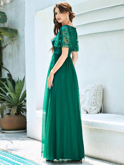 Sequin Print Maxi Long Wholesale Evening Dresses with Cap Sleeve