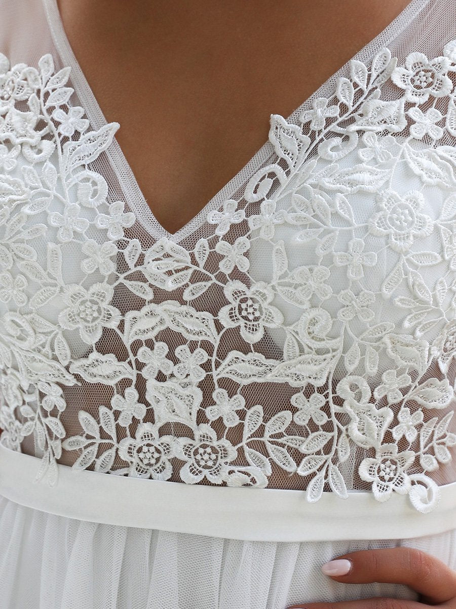 A-Line V-Neck Floral Lace Appliques Wholesale Bridesmaid Dress