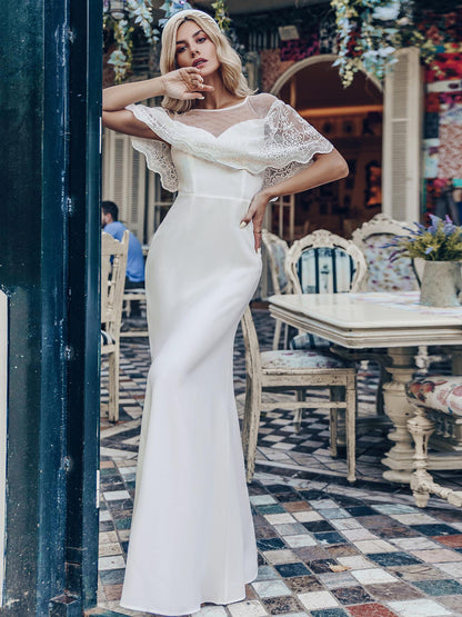 Sweetheart Illusion Ruffle Sleeves Floor-Length Wholesale Wedding Dresses