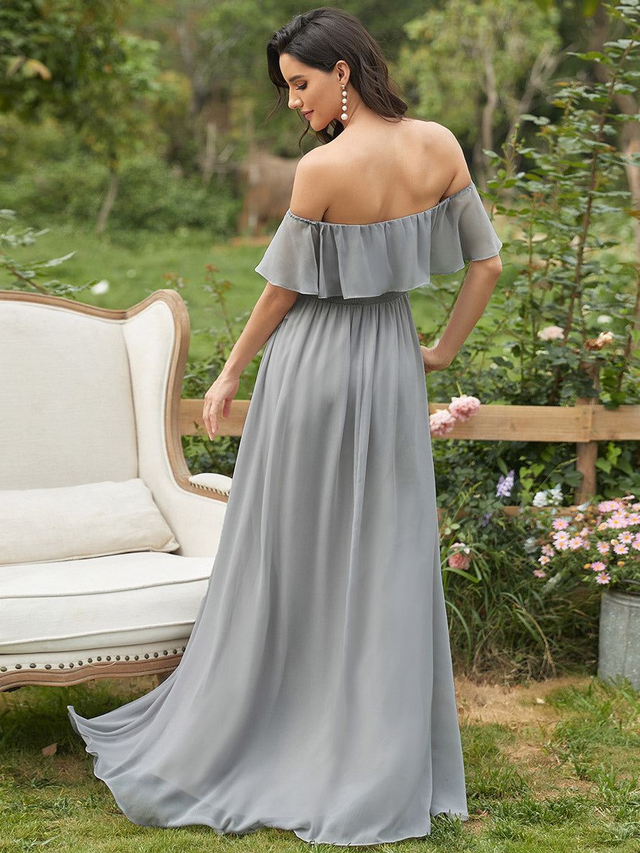 Off Shoulder Ruffle Thigh Split Wholesale Bridesmaid Dresses