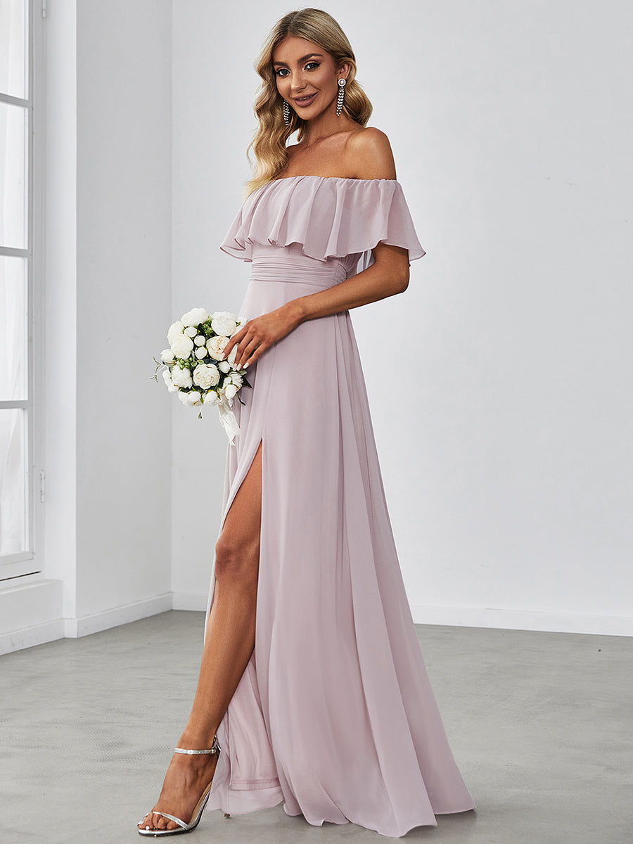 Off Shoulder Ruffle Thigh Split Wholesale Bridesmaid Dresses For Women