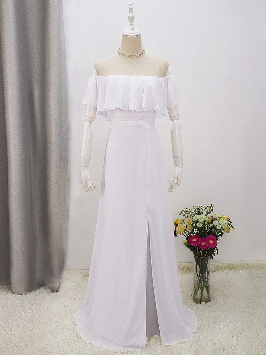 Plain Off Shoulder Wholesale Chiffon Wedding Dress with Side Split