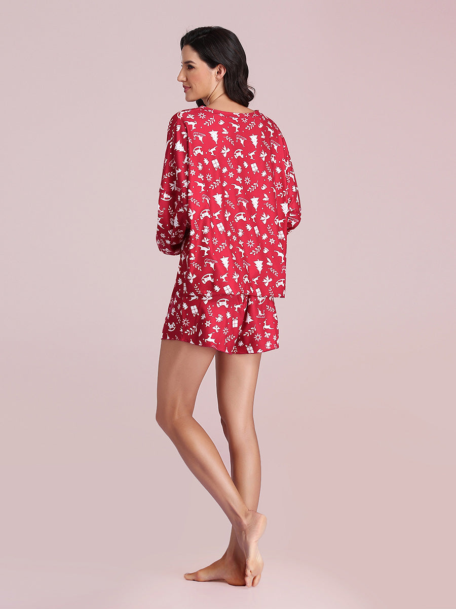Women's Cute Long Sleeve Wholesale Printed Loungewear with Shorts