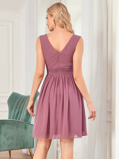 Double V-neck Wholesale Chiffon Homecoming Cocktail Pleated Dresses