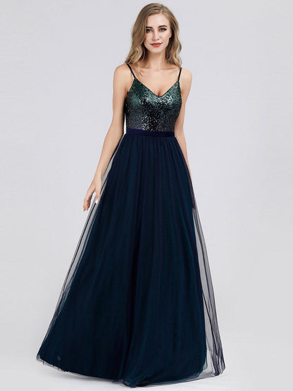 Maxi Long Spaghetti Strap Wholesale  Prom Dress for Women with Sequin