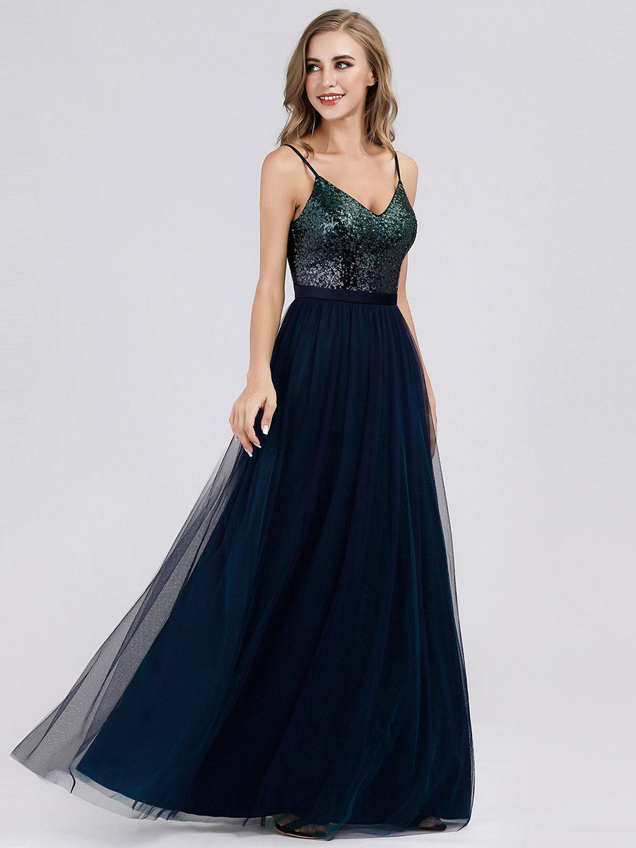 Sparkling Sequin Backless Maxi Prom Gown with Adjustable Straps