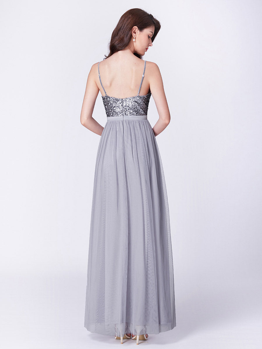 Sparkling Sequin Backless Maxi Prom Gown with Adjustable Straps