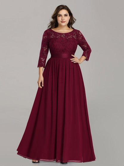 Plus Size Lace Wholesale Bridesmaid Dresses with Long Lace Sleeve