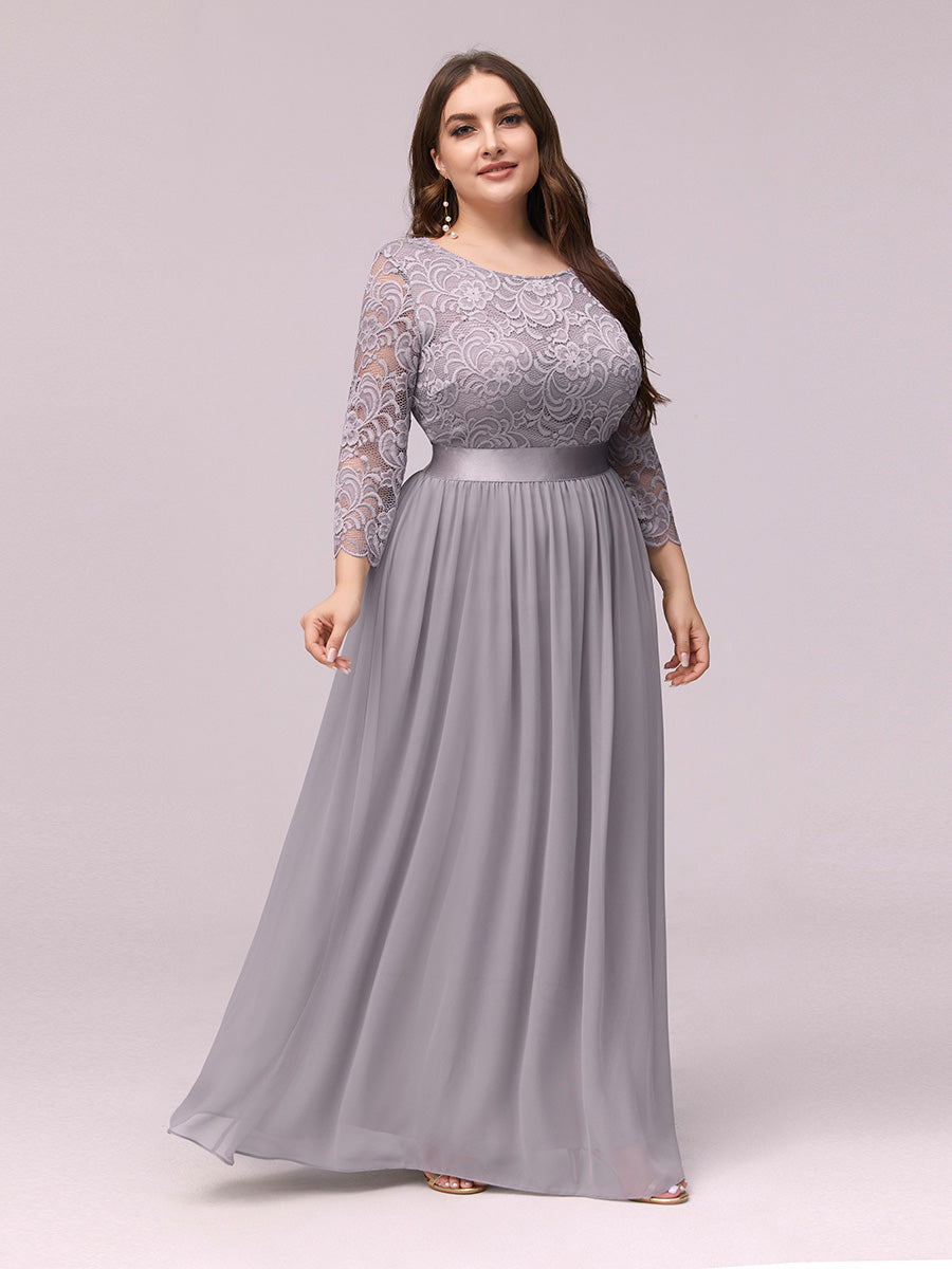 Plus Size Lace Wholesale Bridesmaid Dresses with Long Lace Sleeve