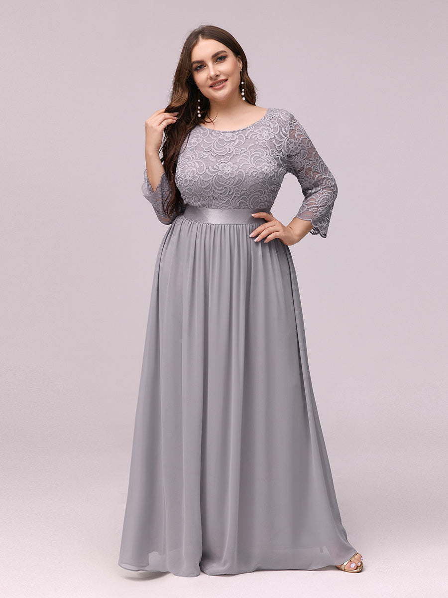 Plus Size Lace Wholesale Bridesmaid Dresses with Long Lace Sleeve