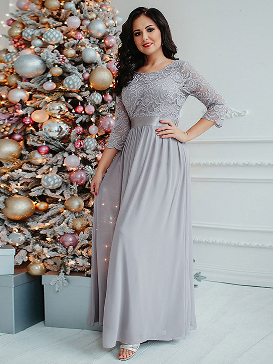 Plus Size Lace Wholesale Bridesmaid Dresses with Long Lace Sleeve