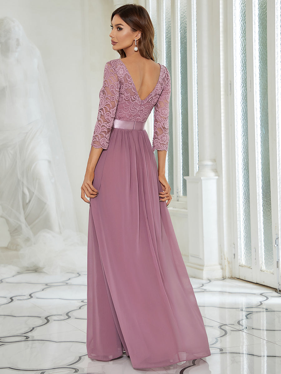 Elegant Empire  Waist Wholesale Bridesmaid Dresses with Long Lace Sleeve