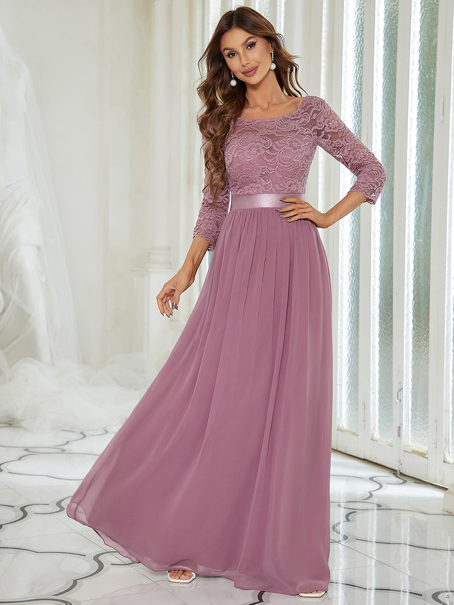 Elegant Empire  Waist Wholesale Bridesmaid Dresses with Long Lace Sleeve