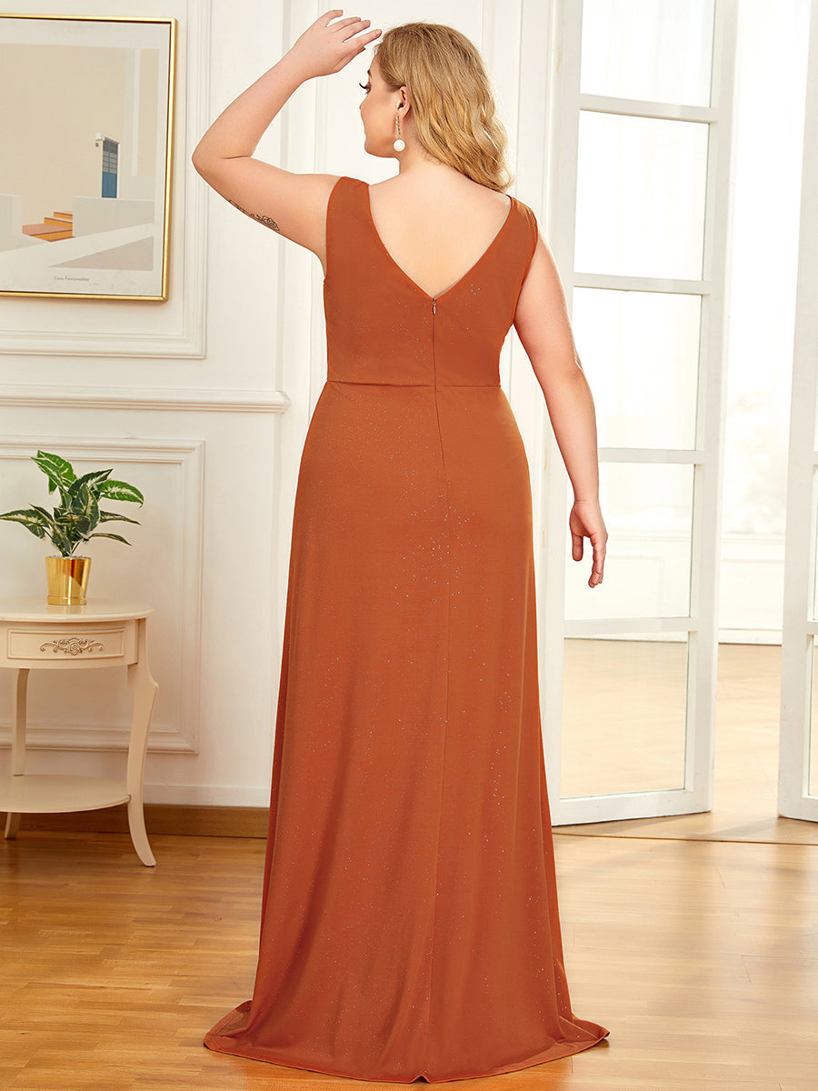 Floor Length V Neck Shimmery Wholesale Plus Size Evening Dresses