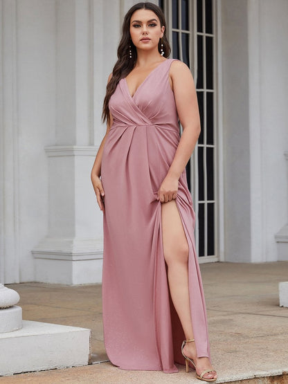 Shimmering Night Sky V Neck Plus Size Evening Gown