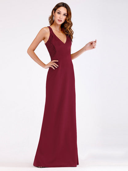 Garnet Mermaid Lace Panel V-Neck Evening Gown EP07522