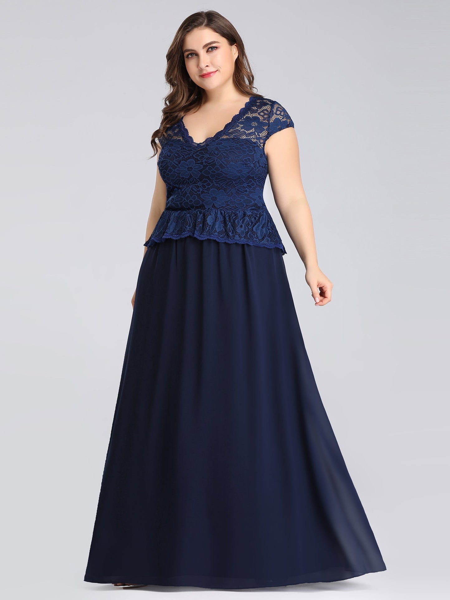 Plus Size Elegant Lace V-Necklinen Evening Dresses EP07672