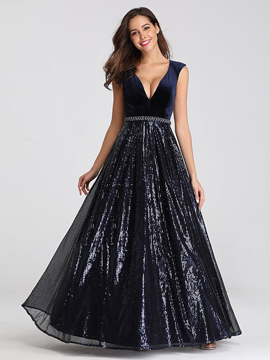 Shimmering Velvet and Sequin Evening Gown for Women