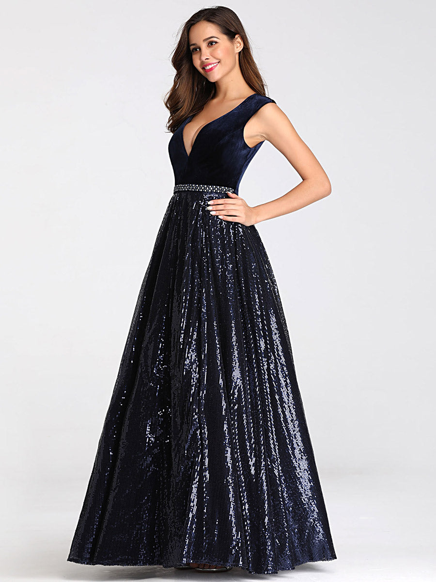 Shimmering Velvet and Sequin Evening Gown for Women