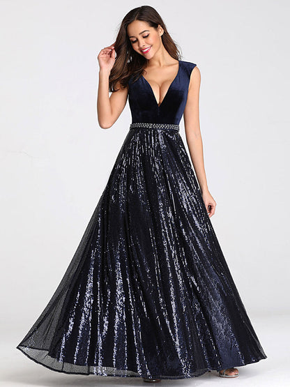 Shimmering Velvet and Sequin Evening Gown for Women