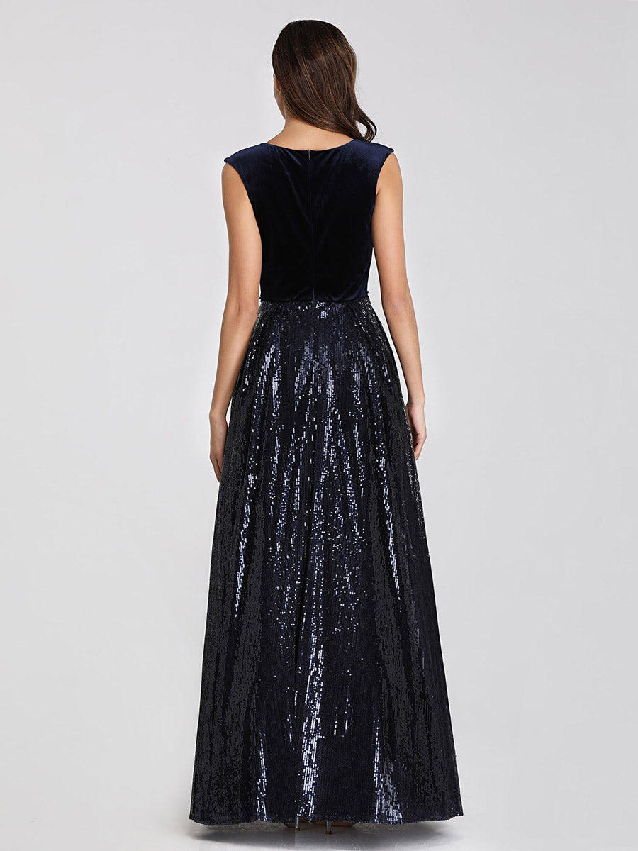 Shimmering Velvet and Sequin Evening Gown for Women