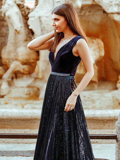 Shimmering Velvet and Sequin Evening Gown for Women