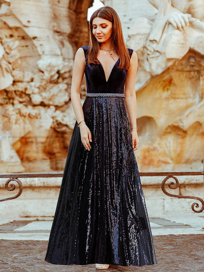 Shimmering Velvet and Sequin Evening Gown for Women