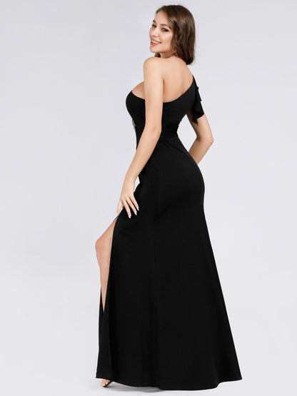 Sultry One Shoulder Evening Gown with Thigh High Slit EP07892