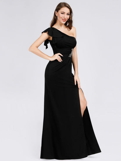 Sultry One Shoulder Evening Gown with Thigh High Slit EP07892