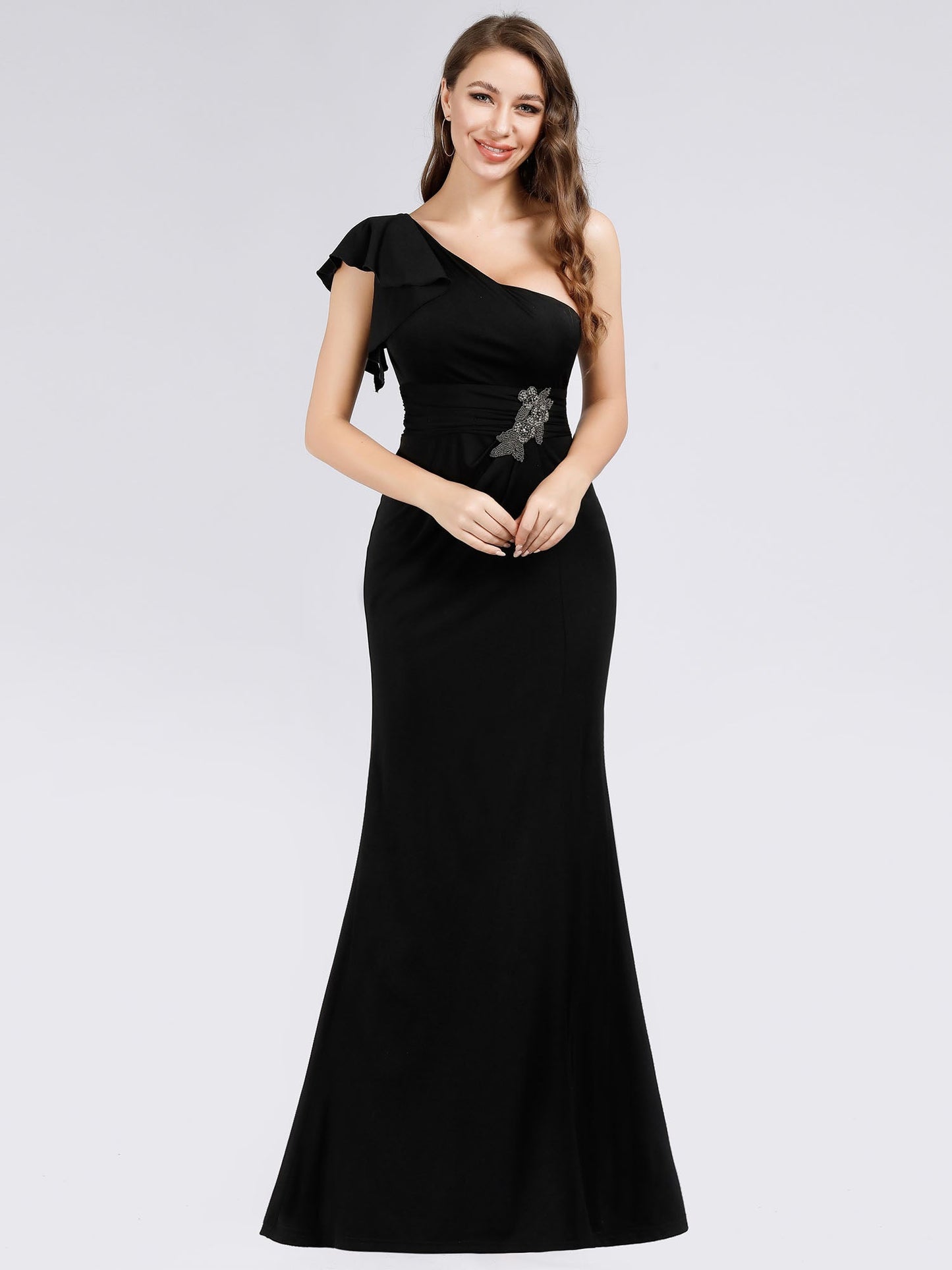 Sultry One Shoulder Evening Gown with Thigh High Slit EP07892