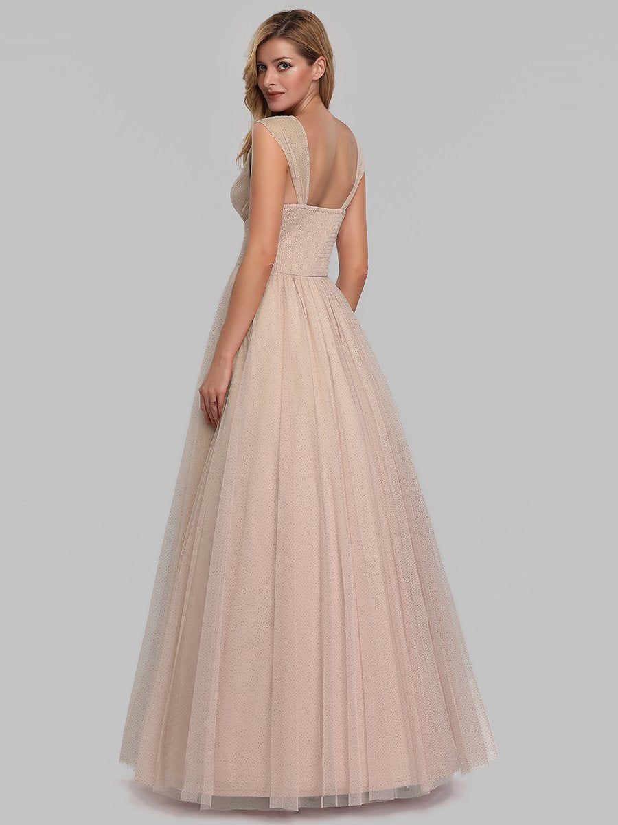 V-Neck Floor Length Spark Tulle Wholesale Bridesmaid Dresses