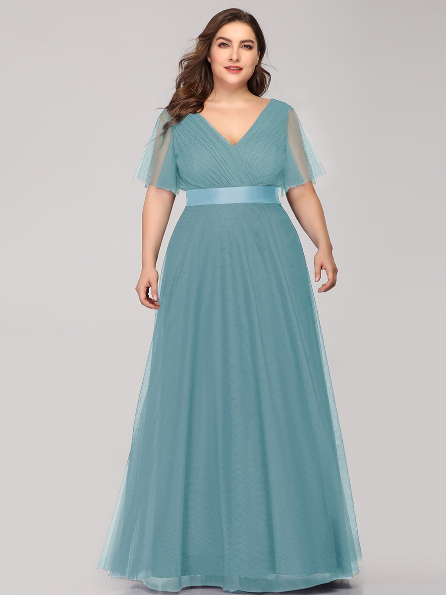 Plus Size Women's V-Neck Floor-Length Wholesale Bridesmaid Dresses