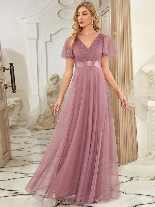 Women's Pretty V-Neck A-Line Floor-Length Wholesale Bridesmaid Dresses